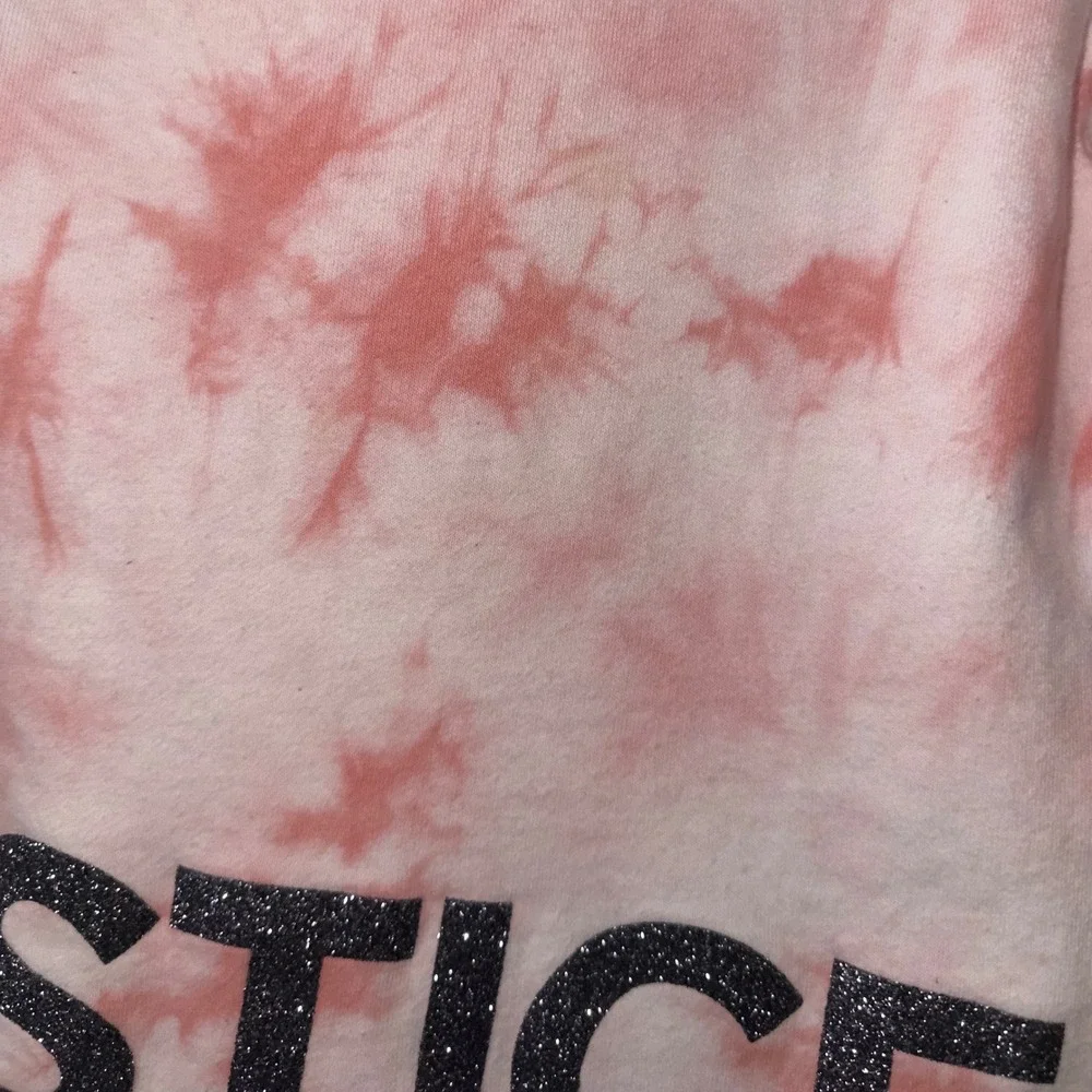 Justice Active Pink Tie Dye Glitter Justice Spell‎ Out Hoodie Size 12/14 *FLAWS*